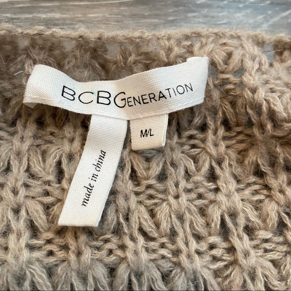 BCBGENERATION Sweater Waffle Knit High Low Wool Blend Tan Medium - Picture 4 of 7